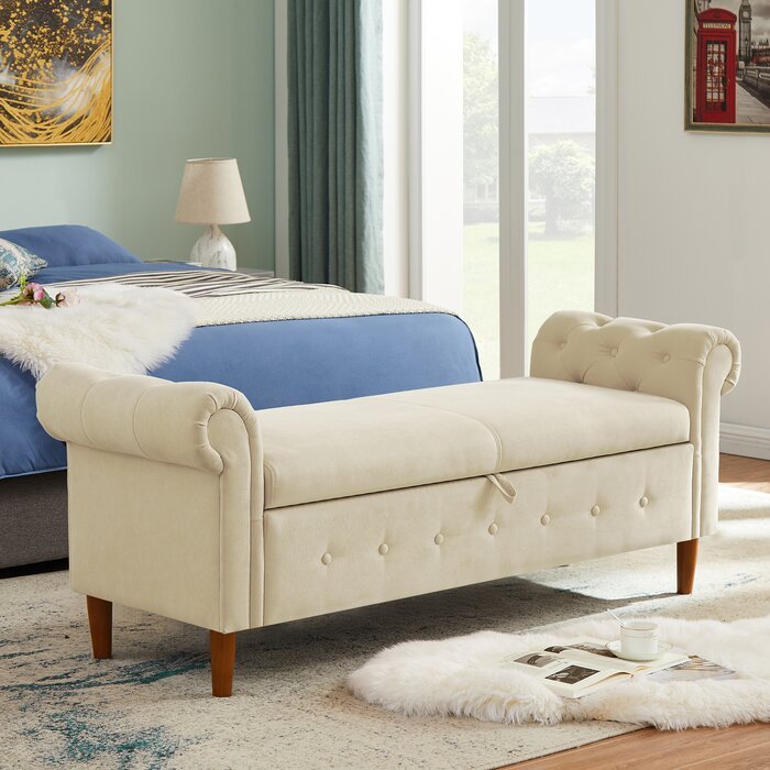 Lara 2 Seater Fabric Storage Bench Sette Puffy for Foot Rest - Torque India